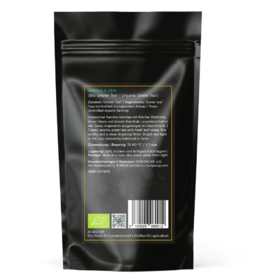 Rückseite der Verpackung von Emerald Zen, Bio Grüner Tee, 10er Pyramidenbeutel