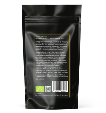 Vital Breeze – Bio Kräutertee, 10er Pyramidenbeutel – Rückseite